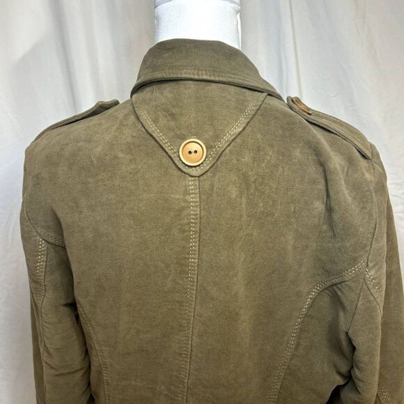 Yuvita Vintage Olive Green Soft Womens Pea Coat Blazer Jacket Collared Button Up - Picture 5 of 8